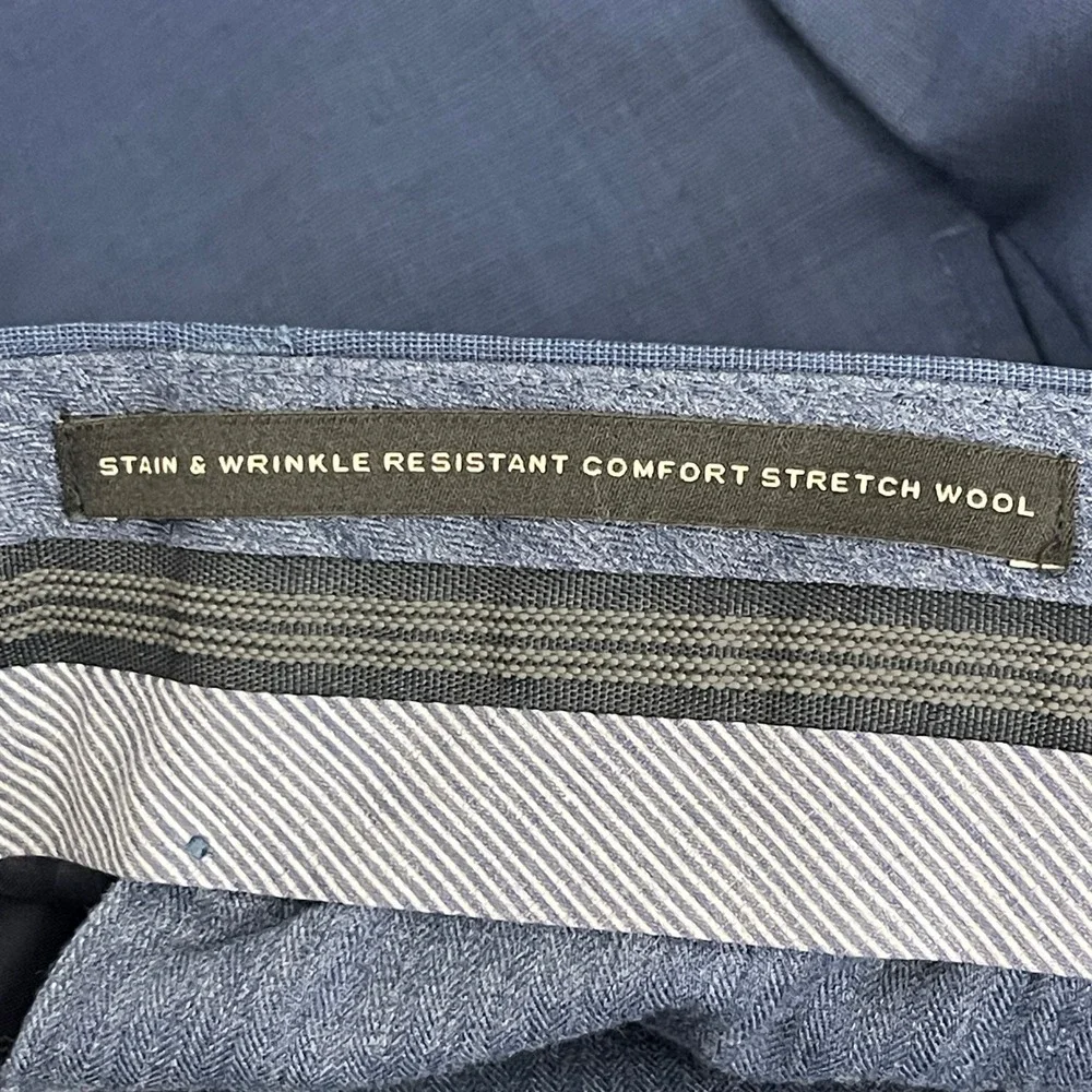 Banana Republic Mens 38x32 Slim Fit WOOL Navy Blue Plaid Stretch‎ Dress Pants